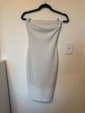 Hot Miami Styles White Eyelet Midi Tube Dress